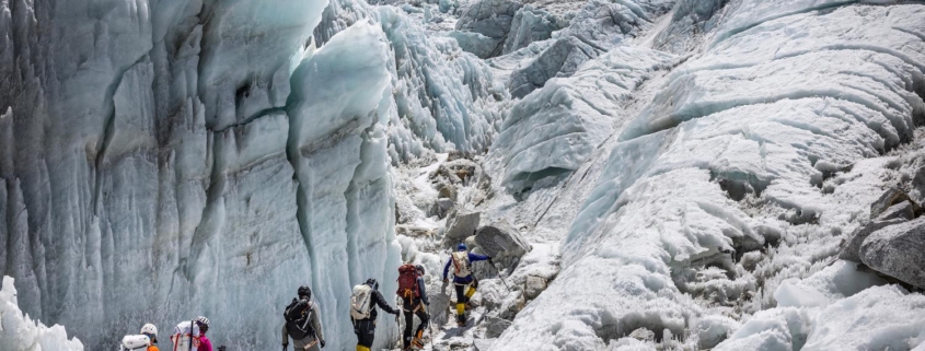 The team entering the Khumbu Icefall a few days ago to get acquainted with the initial portion of the route. (Photo by Terray Sylvester)
