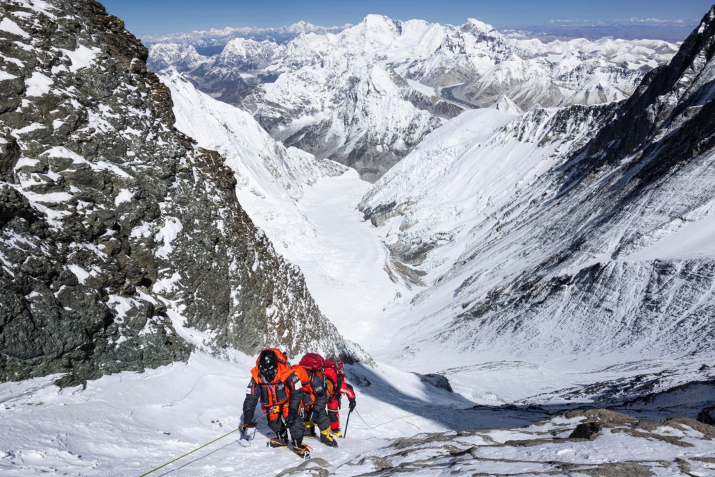 In the Lhotse Couloir with Cho Oyu in the distance (Photo by Terray Sylvester)