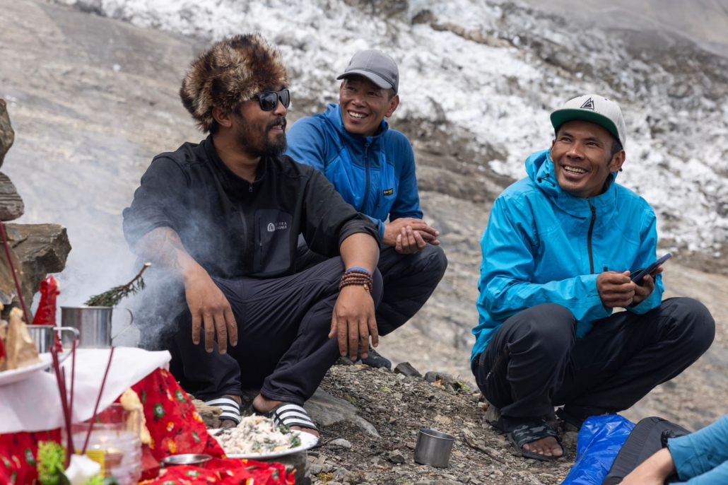 Members of our Sherpa team during the Puja. From left, Tenzi, Temba and Ming Dorchi. (Photo by Terray Sylvester)