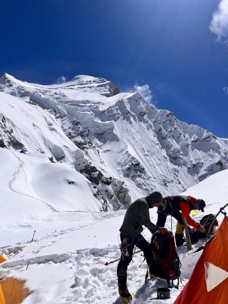 Looking up at Cho Oyu from one of our camps on a perfect day in the Himalayas!