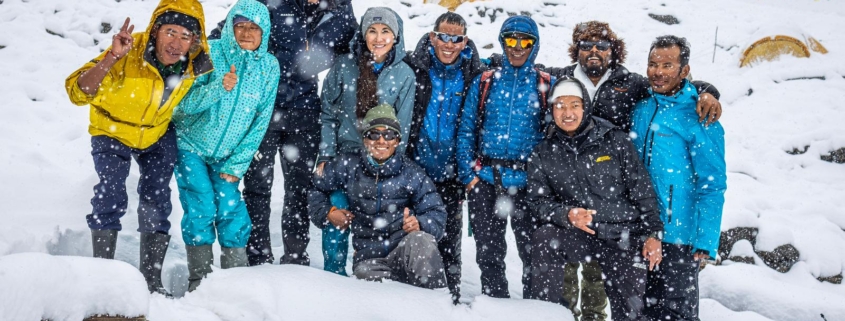 Our climbers, Sherpa team and base camp staff posing for a final team photo before leaving base camp a few days ago!