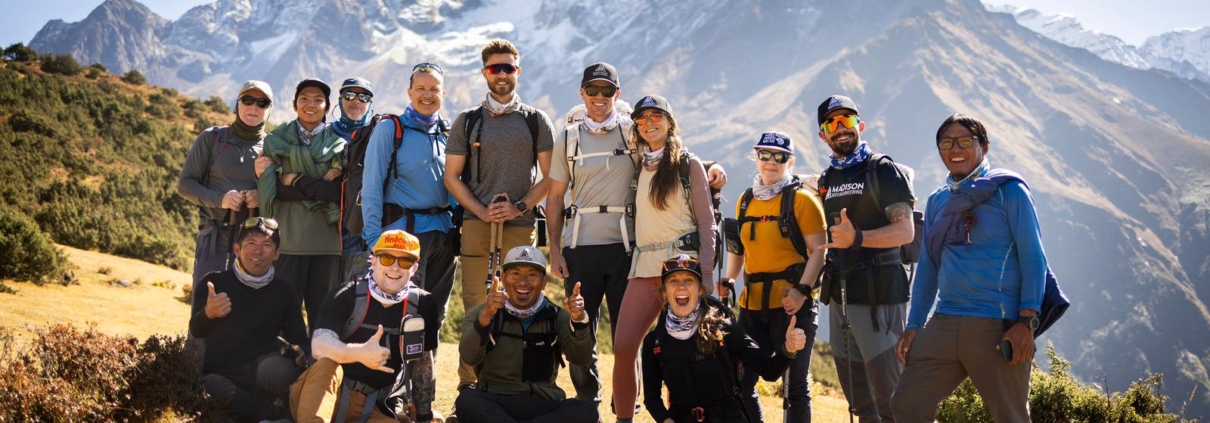 The team hiking above Namche Bazaar in excellent weather! (Photo by Terray Sylvester)