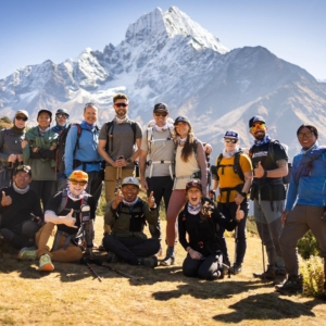 The team hiking above Namche Bazaar in excellent weather! (Photo by Terray Sylvester)