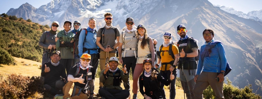 The team hiking above Namche Bazaar in excellent weather! (Photo by Terray Sylvester)