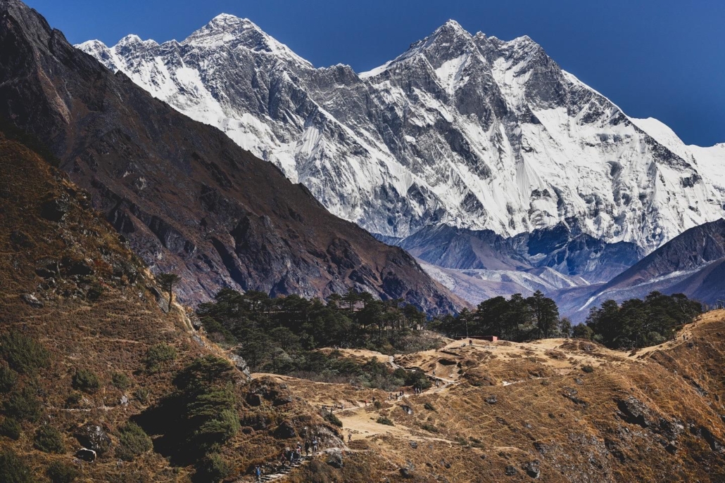 Everest, Lhotse and Nuptse rising in the distance behind the Everest View Hotel. (Photo by Terray Sylvester)