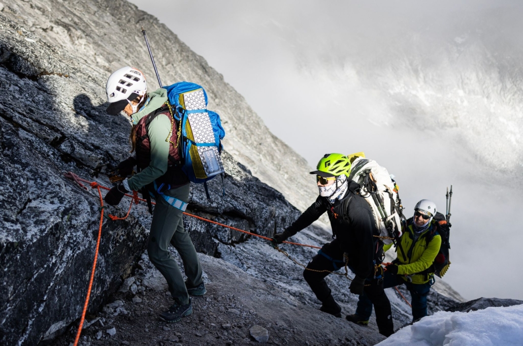 Our climbers Kat, Joe, and Thierry approaching Camp 1! (Photo by Terray Sylvester)