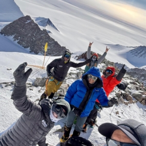 The team all together on a beautiful day on Mount Vinson!