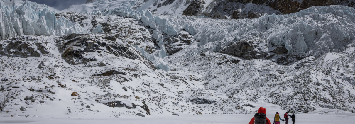 Our team climbing above base camp earlier in the expedition (photo by Terray Sylvester)