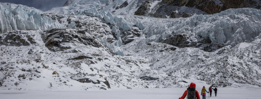 Our team climbing above base camp earlier in the expedition (photo by Terray Sylvester)
