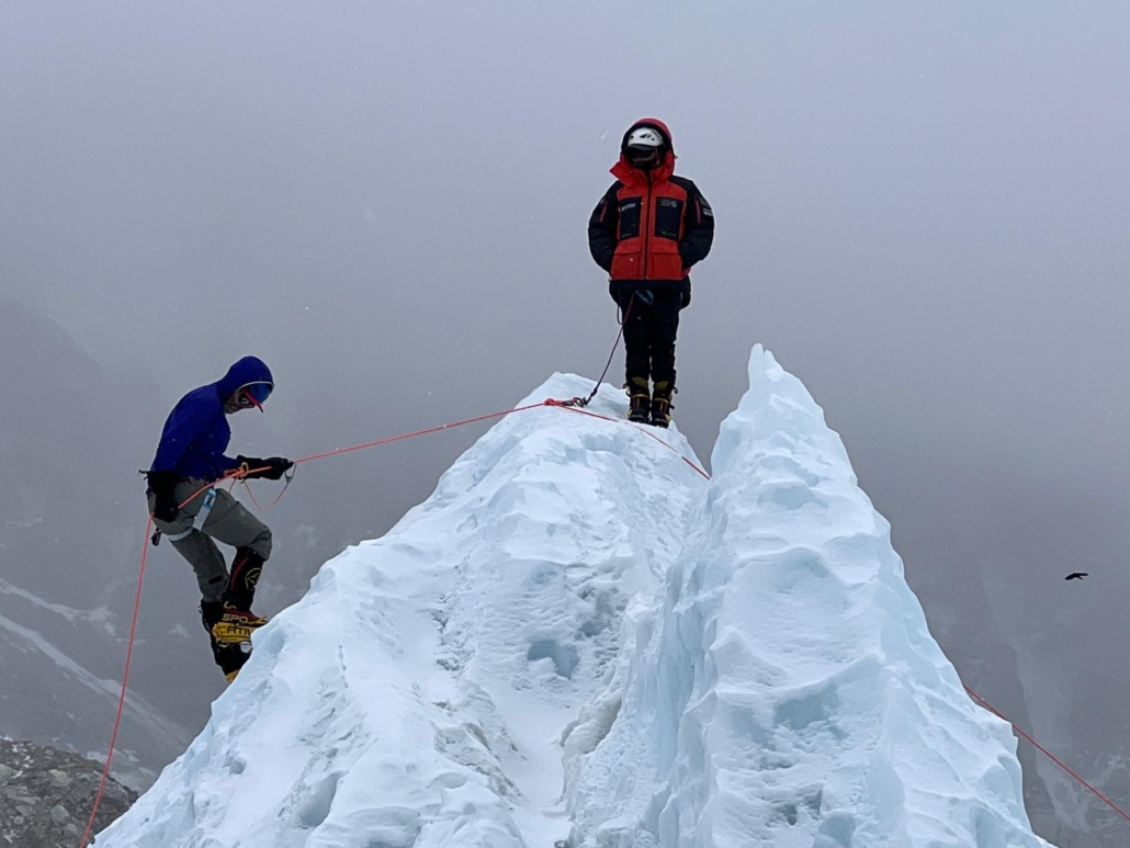Descending fixed-lines in the lower Khumbu Glacier (photo by Susan Agar)