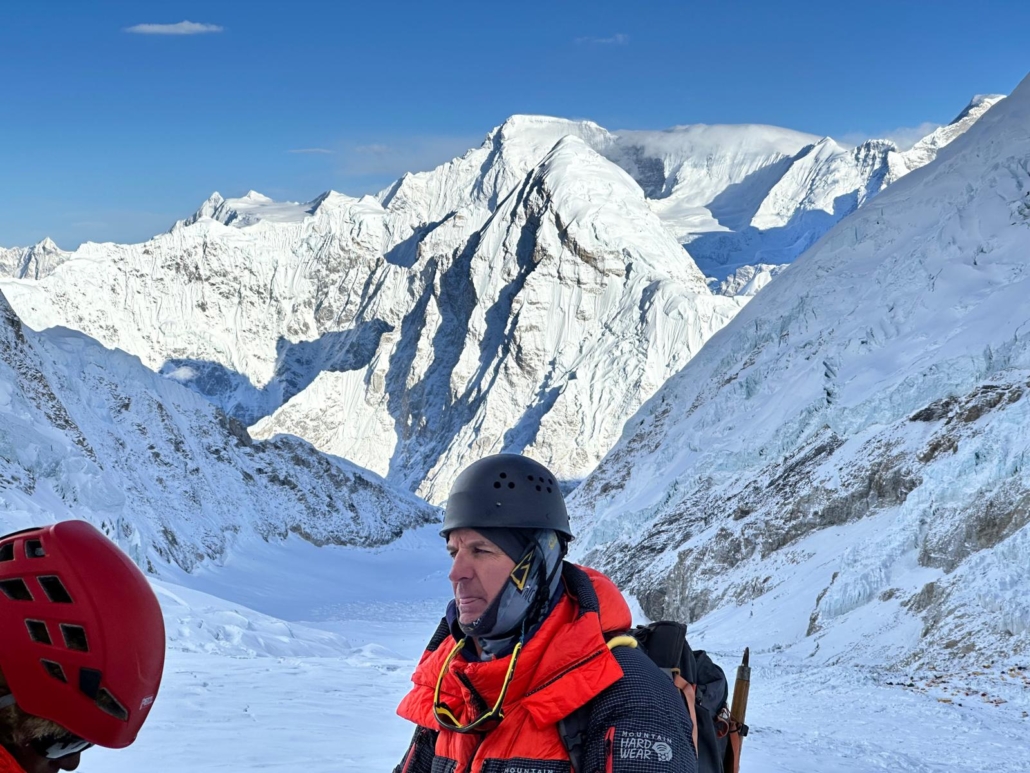 Looking down the Western Cwm on a sunny day in the Himalaya.