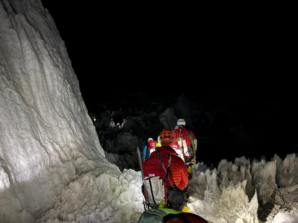 Starting up through the Khumbu Icefall!