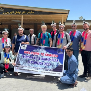The team outside of Skardu International Airport.