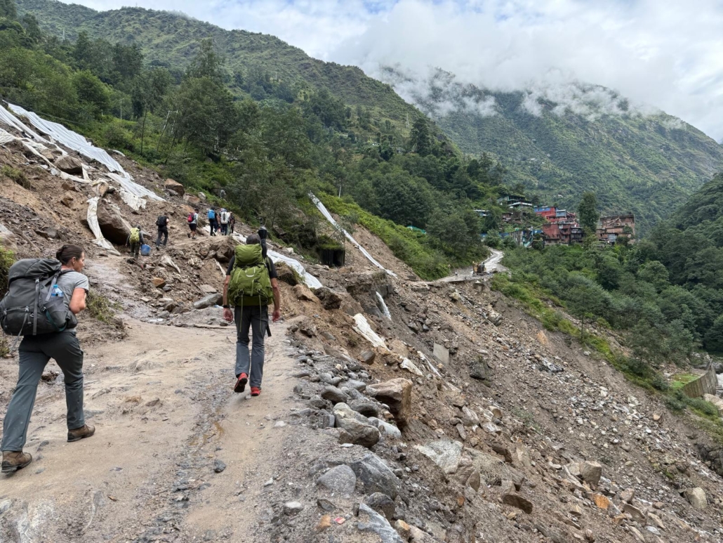 Navigating a landslide on the way to Tingri (photo by Chris Thompson)