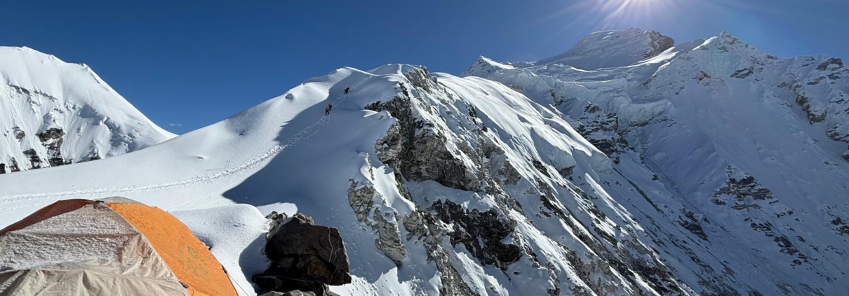 Looking up towards the summit from Camp 1 on Cho Oyu