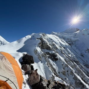 Looking up towards the summit from Camp 1 on Cho Oyu
