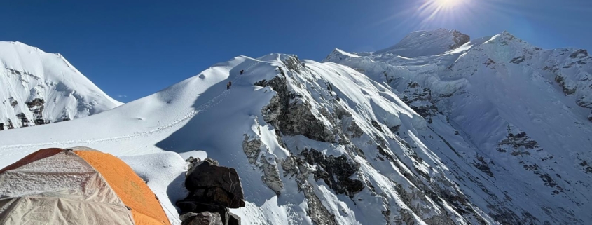Looking up towards the summit from Camp 1 on Cho Oyu