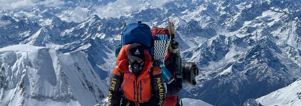 Blue skies while climbing towards High Camp on Cho Oyu.