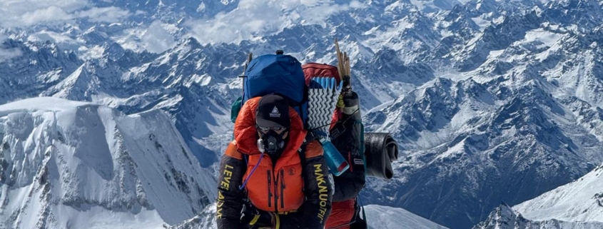 Blue skies while climbing towards High Camp on Cho Oyu.