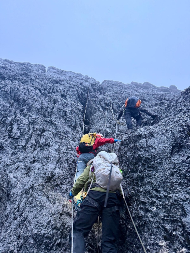 Climbing fixed-lines in the early morning hours on October 20.
