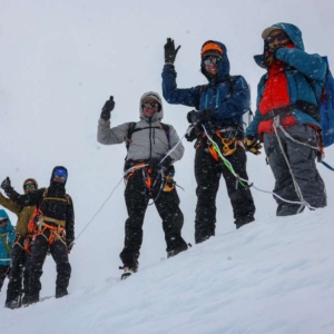 Our climbers Rick, Marco, Karl and Bill leaving the summit of Lobuche East with climbing Sherpas Aang Phurba Sherpa and Kam Dorji Sherpa (photo by Terray Sylvester)