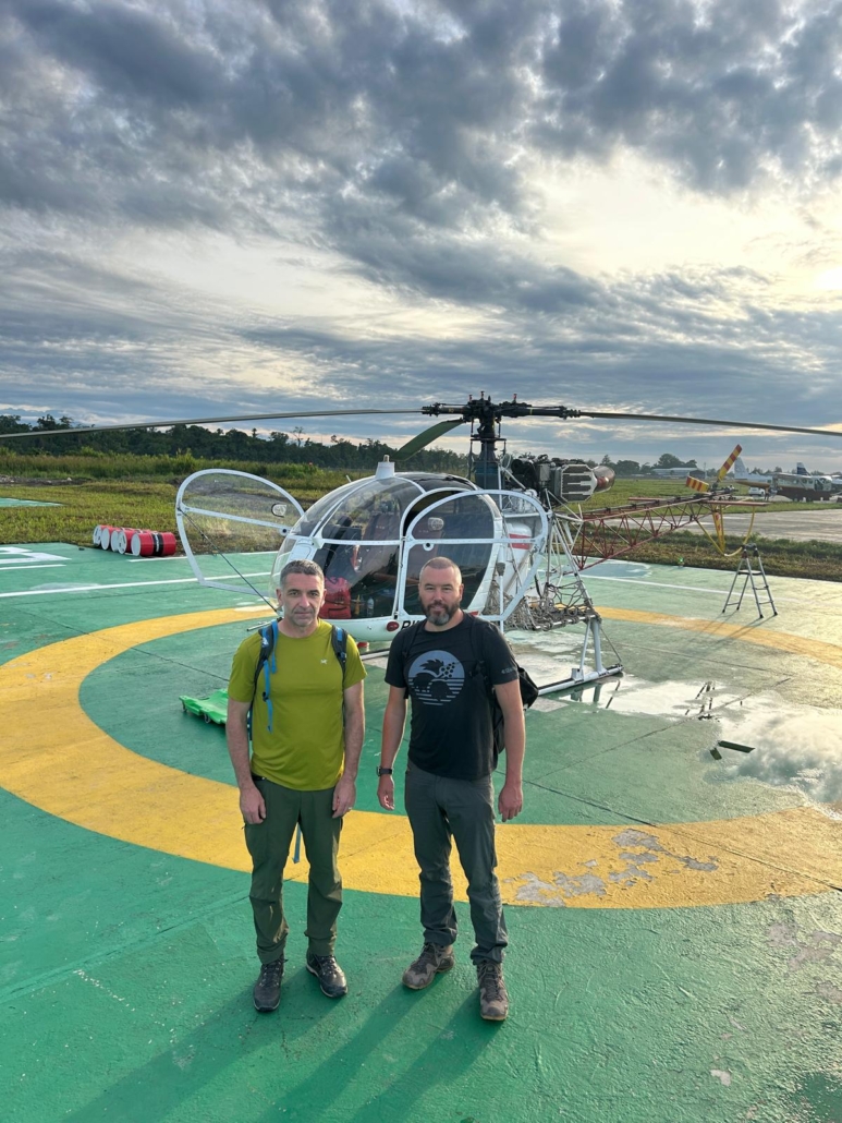 Our climbers, Bob and Chuck, preparing to fly to base camp.