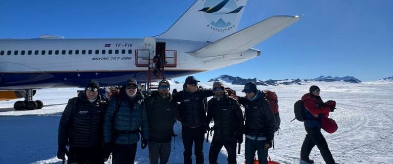 The team together after touching down in Union Glacier Camp!