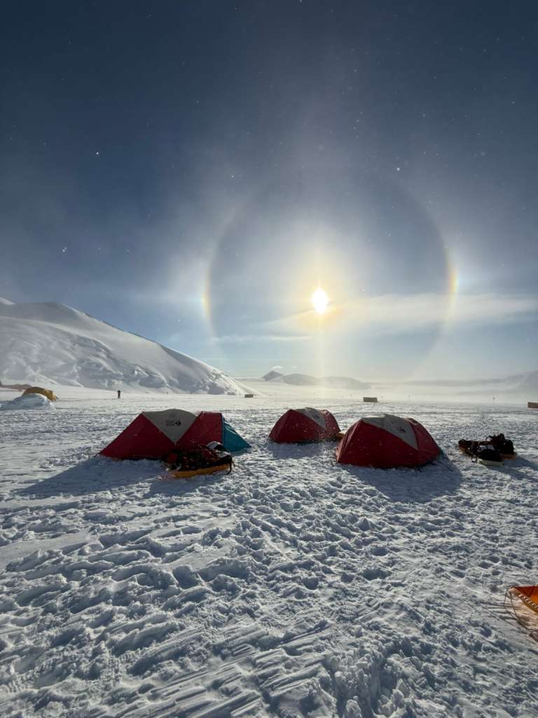 Our Mountain Hardwear Trango tents set up in Vinson Base Camp.