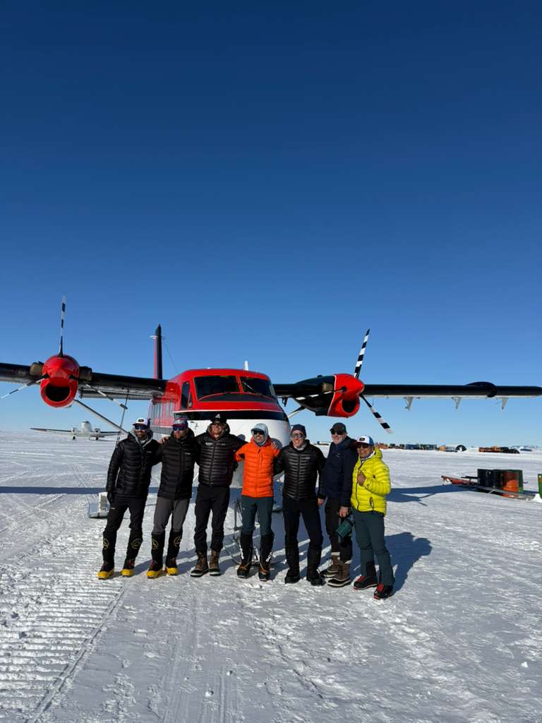 The team together in Union Glacier Camp before their flight to the mountain!
