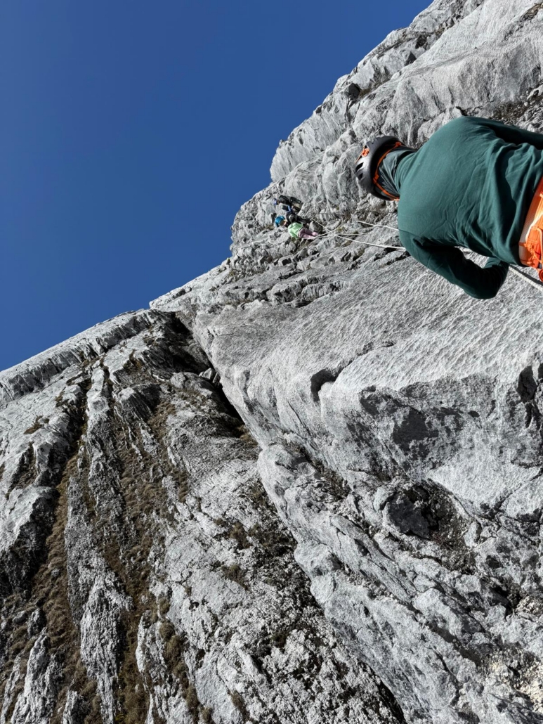 Technical skills review on lower sections of the climbing route.