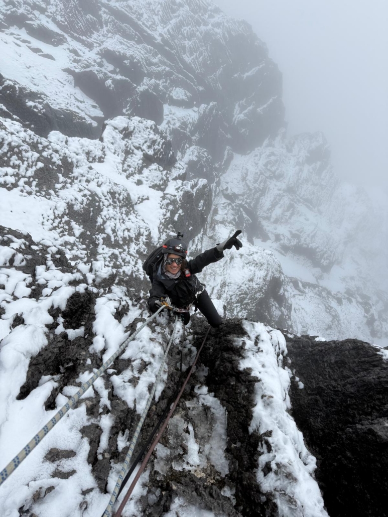 Fatima ascending up fixed lines in wintery conditions