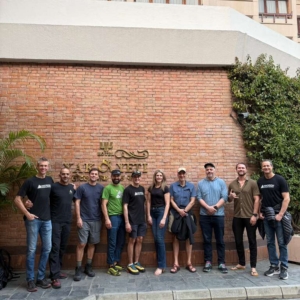 Team photo in front of the Yak and Yeti Hotel.