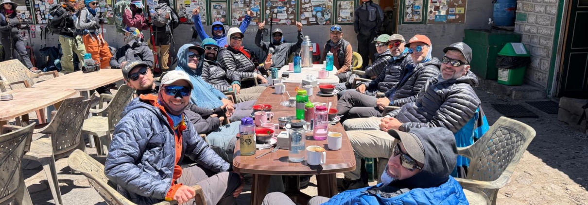 Enjoying the sunshine while stopping for a break on the trail to Lobuche village.