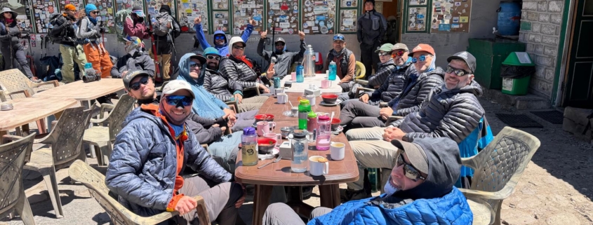 Enjoying the sunshine while stopping for a break on the trail to Lobuche village.