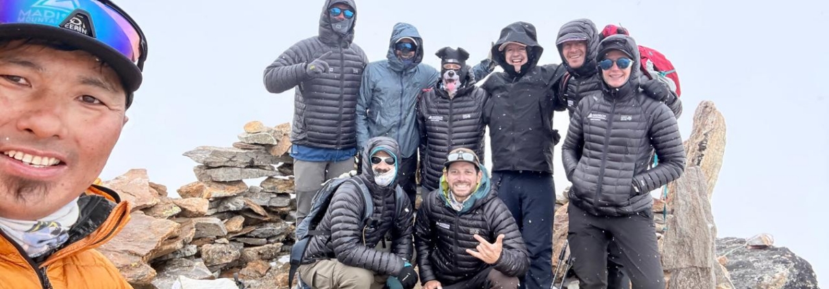 The team together on an acclimatization hike as they await the next rotation.