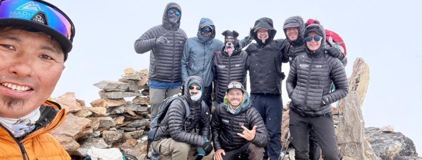 The team together on an acclimatization hike as they await the next rotation.