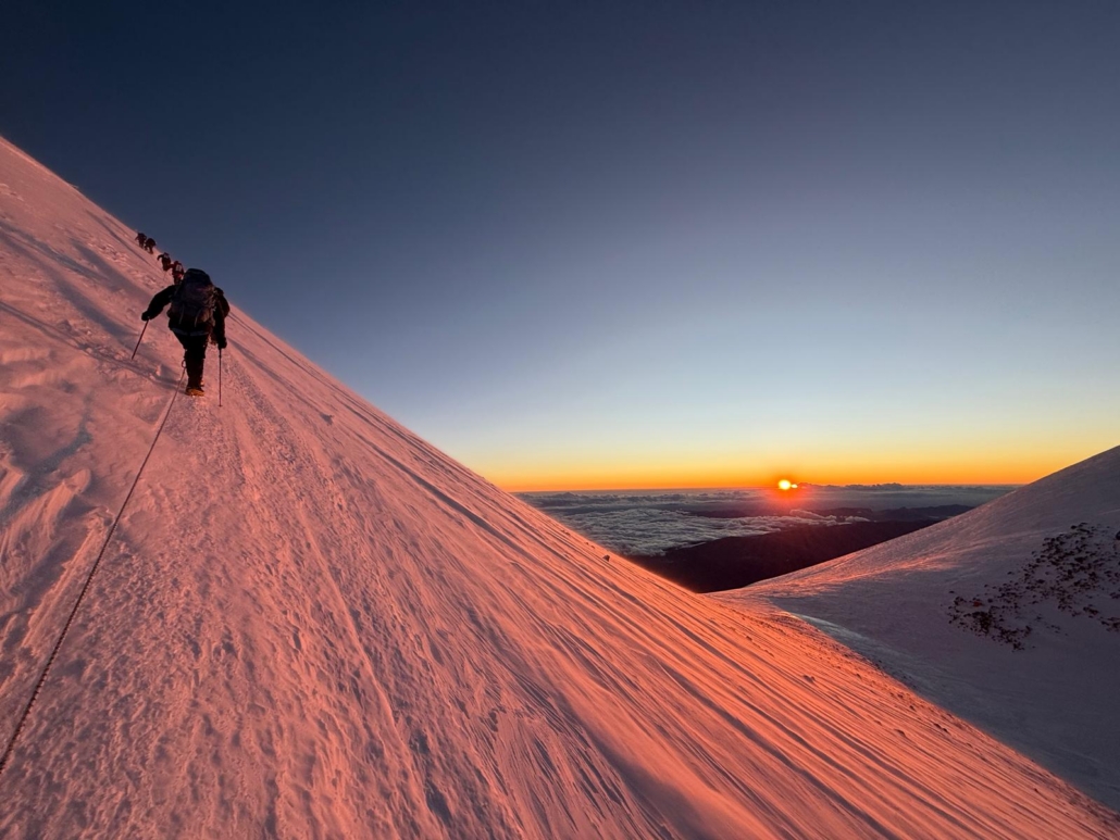 Sunrise while climbing towards the summit.