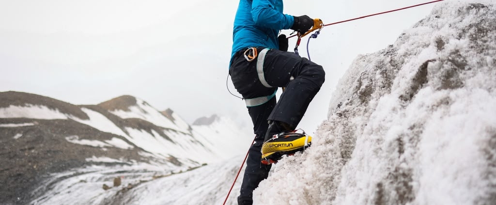 Bruce, one of our Lenin Peak climbers, practicing fixed line ascent skills. (Photo by Terray Sylvester)