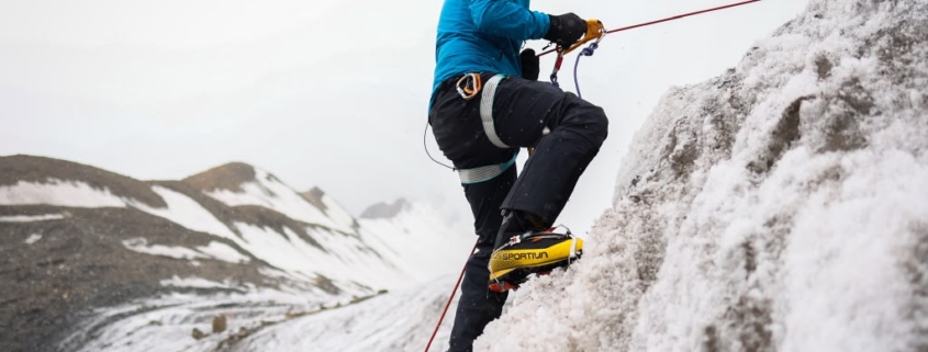 Bruce, one of our Lenin Peak climbers, practicing fixed line ascent skills. (Photo by Terray Sylvester)
