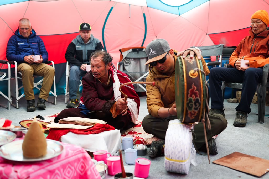 Pre-climb puja (photo by Terray Sylvester)