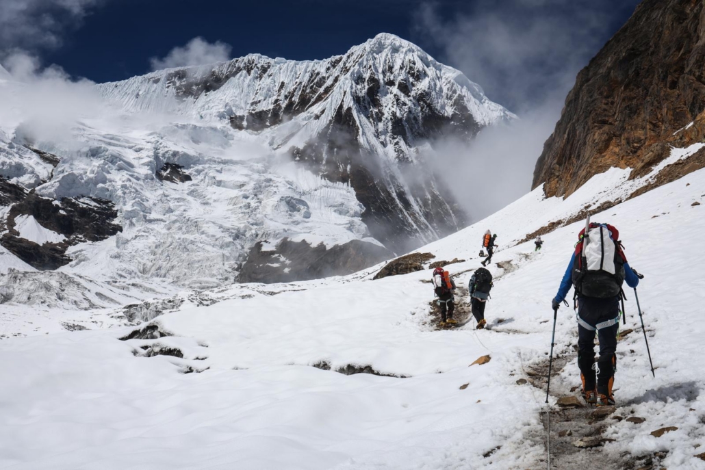 Climbing on the lower Manaslu Glacier (photo by Terray Sylvester)