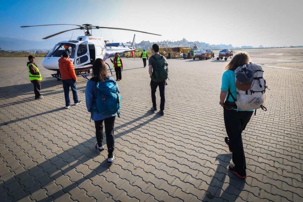 Getting ready to board the helicopter en route to Lukla (Photo by Terray Sylvester)