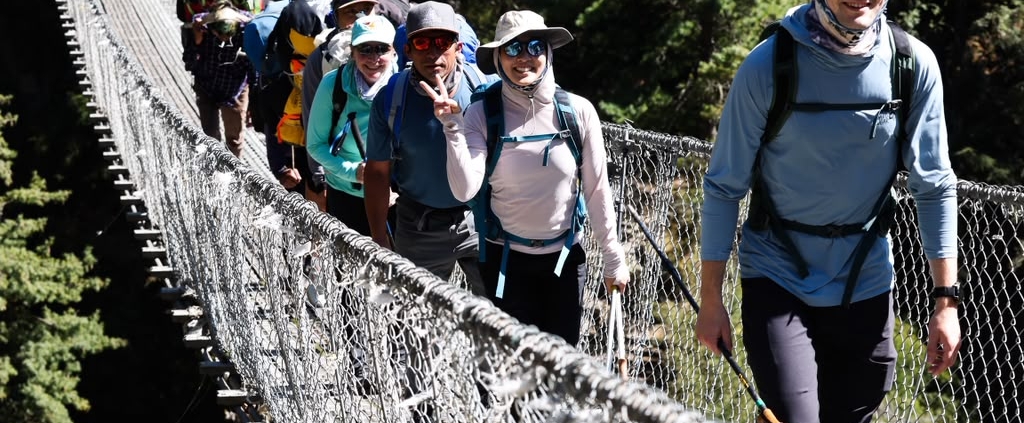 Crossing the Ed Hillary suspension bridge (photo by Terray Sylvester)