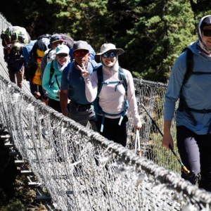 Crossing the Ed Hillary suspension bridge (photo by Terray Sylvester)