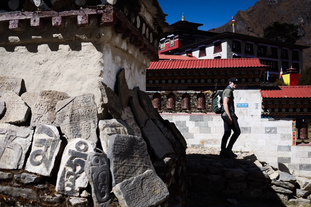 Our climber, Calvin, exploring Tengboche (photo by Terray Sylvester)