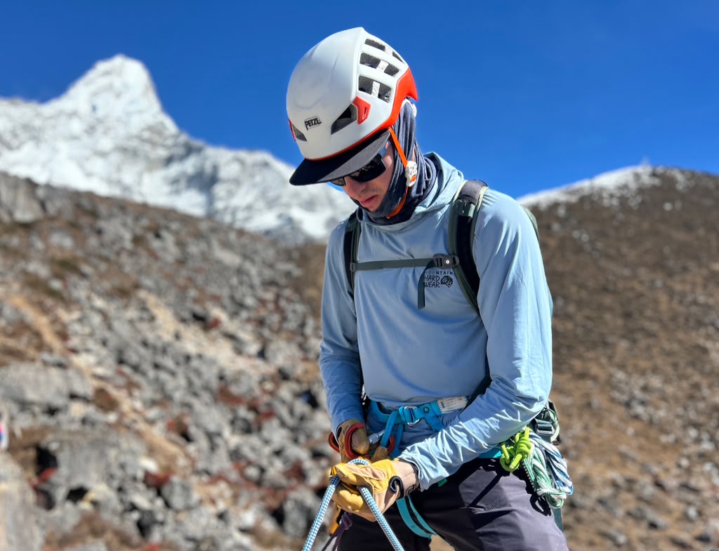 Our climber, Calvin, getting ready to rappel.